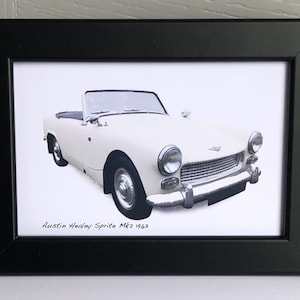 Austin Healey Sprite Mk2 1963 - Photograph (4 x 6in) in Black or White coloured frame - Perfect Gift for the 1960s Car Enthusiast