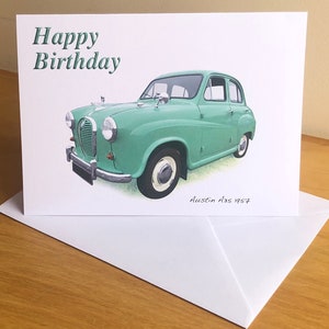 Austin A35 1957 - 5 x 7 pollici Buon compleanno, buon anniversario, felice pensione o semplice biglietto d'auguri con busta