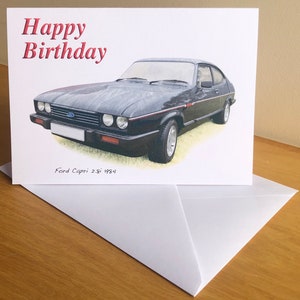 Ford Capri 2.8i 1984 (Black) - 5 x 7in Happy Birthday, Happy Anniversary, Happy Retirement or Plain Greeting Card with Envelope