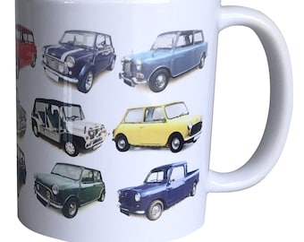 Mini Classic Cars - Tazza in ceramica da 11 once - Semplice o Buon compleanno