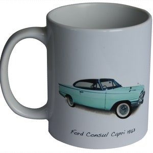 Ford Consul Capri 1963 - 11oz Ceramic Mug -  Single, Pair or Set of Four - Great Present for the Classic Ford fan