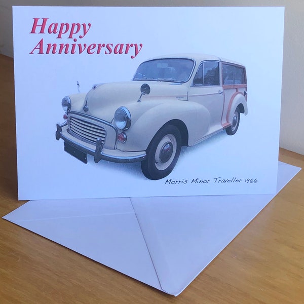 Morris Minor Traveller 1966 (Cream) - 5 x 7in Happy Birthday, Happy Anniversary, Happy Retirement or Plain Greeting Card with Envelope