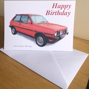 Ford Fiesta XR2 1982 - Tarjeta de felicitación de 5 x 7 pulgadas con sobre para feliz cumpleaños, aniversario o jubilación.