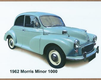 Morris Minor 1000 1962 (Pale Blue) - Aluminium Plaque - Two sizes A5 or 203 x 304mm - The Perfect Gift for Minor Enthusiasts
