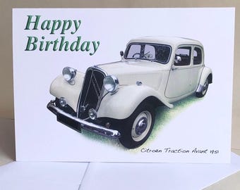 Citroën Traction Avant 1951 - Tarjeta de felicitación de 5 x 7 pulgadas con sobre - Cumpleaños, aniversario, jubilación o simple