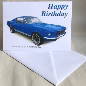 Ford Mustang GTA Fastback 1967 - 12 x 18 cm Happy Birthday, Happy Jubiläum, Happy Retirement oder schlichte Grußkarte mit Umschlag