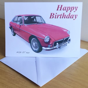 MGB GT 1969 - 5 x 7 cali Wszystkiego najlepszego z okazji urodzin, rocznicy, przejścia na emeryturę lub zwykła kartka z kopertą