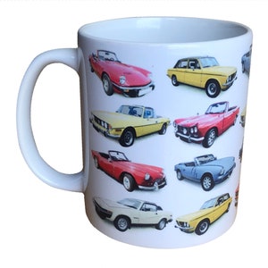 Triumph Classic Cars - 11oz Ceramic  Mug - Happy Birthday or Plain - Single, Pair or Set of Four - Ideal Present or Souvenir