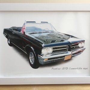 Pontiac GTO cabriolet 1964 - 10 x 15 cm (4 x 15 cm) dans un cadre blanc ou noir - Cadeau pour les amateurs de voitures classiques américaines