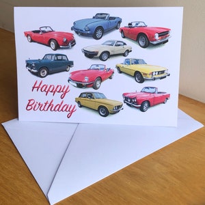 Triumph Classic Cars - 5 x 7 pouces Carte de joyeux anniversaire, joyeux anniversaire, bonne retraite ou simple avec enveloppe