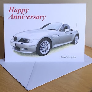 BMW Z3 2001 - 5 x 7 pollici Buon compleanno, buon anniversario, felice pensione o semplice biglietto d'auguri con busta