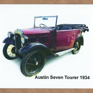 Austin Seven Tourer 1934 - Aluminium Plaque - Two sizes A5, 203 x 304mm - Ideal Gift for the Vintage Car Enthusiast