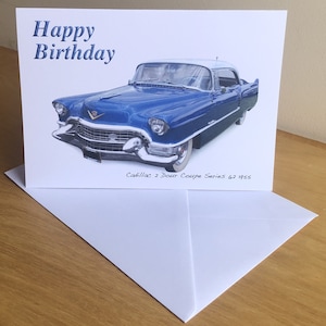 Cadillac 2-deurs coupé 1955 - 5 x 7 inch Happy Birthday, Happy Anniversary, Happy Retirement of gewone wenskaart met envelop