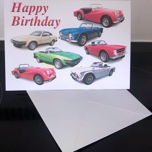 Triumph TR Sports Cars - 5 x 7 in Buon compleanno, Buon anniversario, Buon pensionamento o biglietto di auguri semplice con busta
