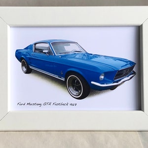 Ford Mustang GTA Fastback 1967 - 10 x 15 cm fotografi i antingen svart eller vit ram