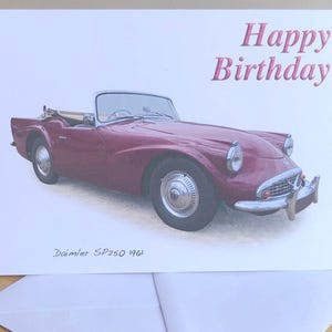 Daimler SP250 (Dart) 1961 - Tarjeta de felicitación de 5 x 7 pulgadas con sobre - Feliz cumpleaños, feliz aniversario, feliz jubilación o simple