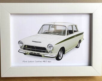 Ford Lotus Cortina Mk1 1964 - Photograph (4 x 6in) in either a Black or White coloured frame - Present for the Ford Lotus Enthusiast