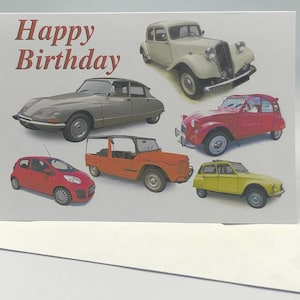 Citroën Classic Cars - Tarjeta de felicitación de feliz cumpleaños, feliz aniversario, feliz jubilación o simple con sobre de 5 x 7 pulgadas