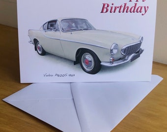 Volvo P1800S 1963 - 5 x 7in Happy Birthday, Happy Anniversary, Happy Retirement or Plain Greeting Card with Envelope