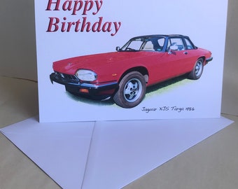 Jaguar XJS Targa 1986 (Red) - 5 x 7in Happy Birthday, Happy Anniversary, Happy Retirement or Plain Greeting Card with Envelope