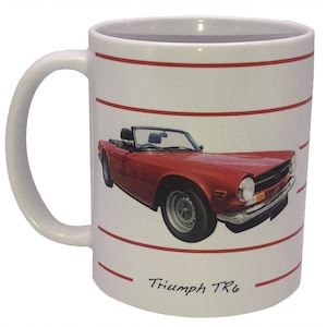 Triumph TR6 1973 - keramische mok 11 oz - enkel of set van twee - effen of ontwerp met lijnen - verkrijgbaar met wenskaart