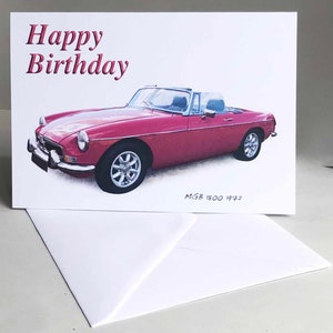 MGB conversível 1972 (vermelho) - 5 x 7 pol. Feliz aniversário, feliz aniversário, feliz aposentadoria ou cartão simples com envelope