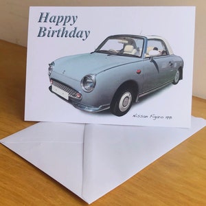 Nissan Figaro 1991 - 5 x 7 cali Wszystkiego najlepszego z okazji urodzin, rocznicy, przejścia na emeryturę lub zwykła kartka z kopertą