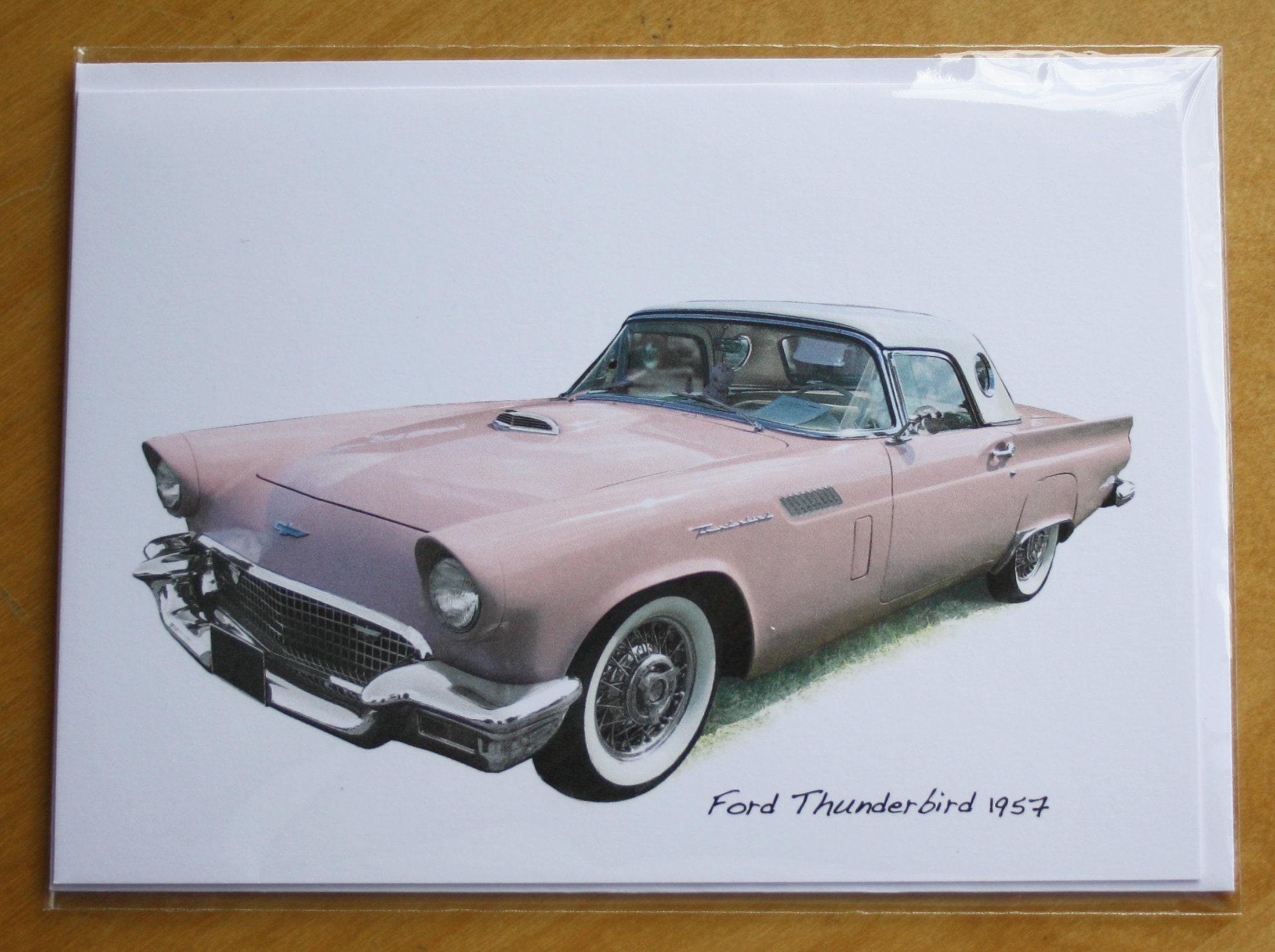フォード サンダーバード 1957 (ピンク) - 5 x 7インチ グリーティング