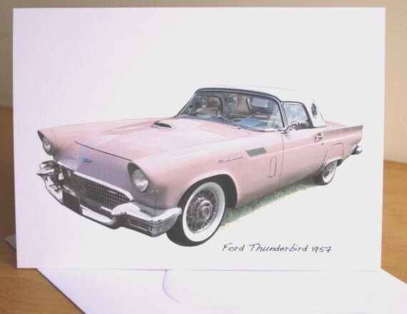 Ford Thunderbird 1957 (pink) - 5x7in Greeting Card With Envelope
