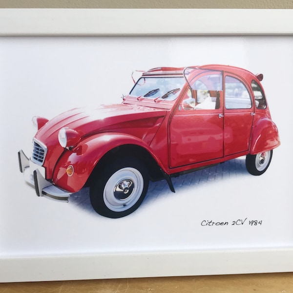 Citroen 2CV 1984 - Fotografie (4 x 6 Zoll) in einem schwarz oder weiss farbenen Rahmen - Geschenk für französischen Autoliebhaber