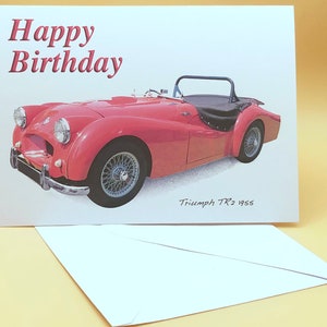 Triumph TR2 1955: 5 x 7 pulg. Feliz cumpleaños, Feliz aniversario, Feliz jubilación o Tarjeta de felicitación sencilla con sobre