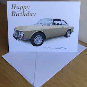 Alfa Romeo 2000GTV 1972 - 5 x 7 pulgadas Feliz cumpleaños, feliz aniversario, feliz jubilación o tarjeta de felicitación sencilla con sobre