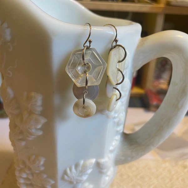 Antique Mother of Pearl Button Earrings
