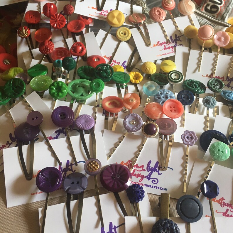 Vintage Button Hair Clips