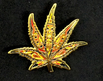 Gold Trippy Leaf Hat Pin: UV Reactive Stoner Accessory