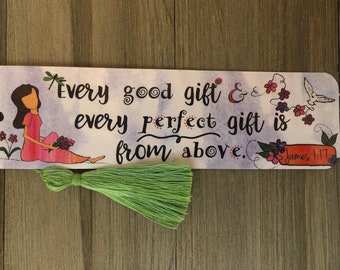 Bible Verse Bookmark - James 1:17 KJV "Every good gift and every perfect gift" – with charm and handmade tassel - unique design