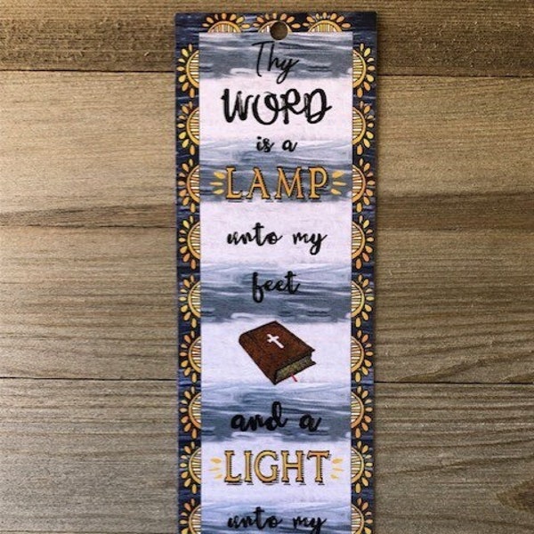 Bible Verse Bookmark - Psalm 119:105 KJV "Thy word is a lamp unto my feet" - for him – with charm and handmade tassel - unique design