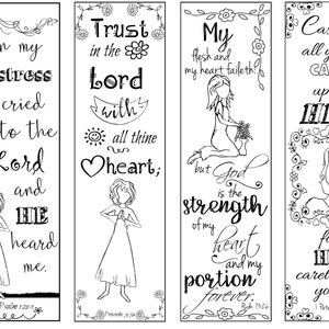Bible Verse Bookmarks on Deliverance & Encouragement B/W Color Your Own Print and Cut