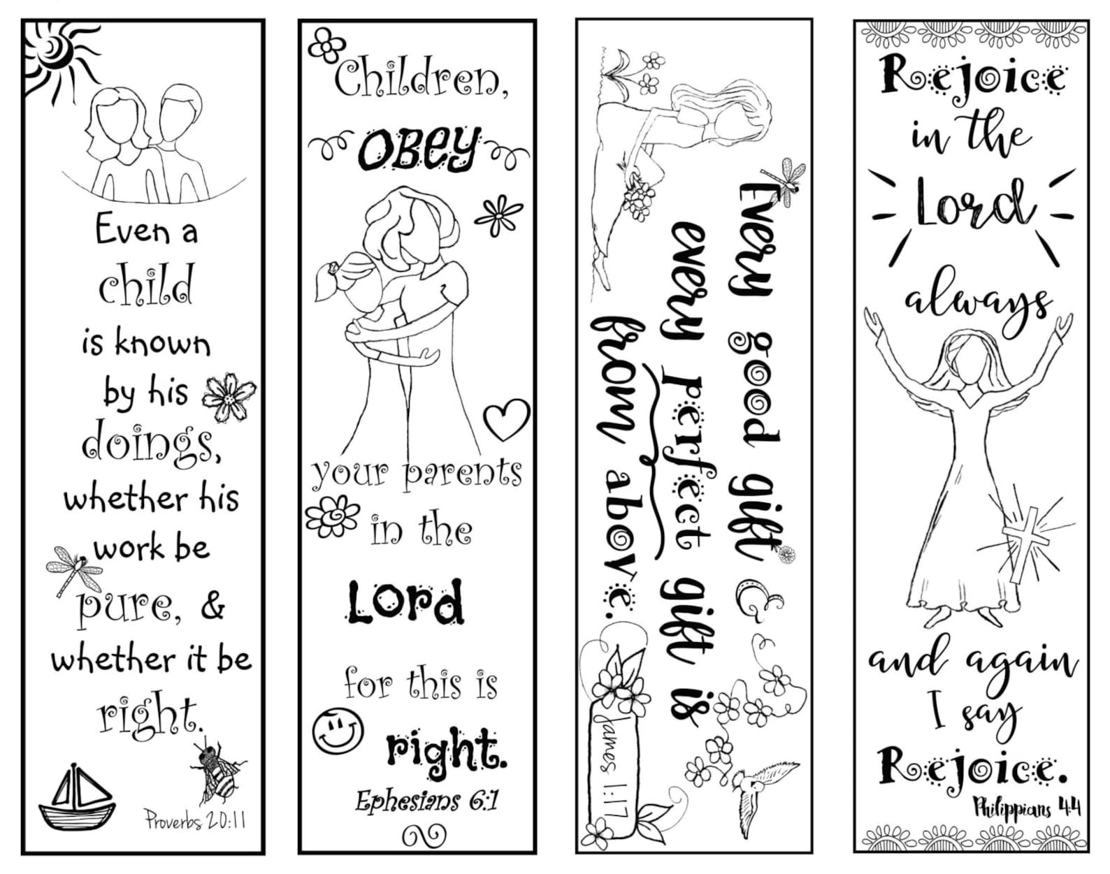 Bible Verse Bookmarks for Children B/W Color Your Own Print and Cut - Etsy