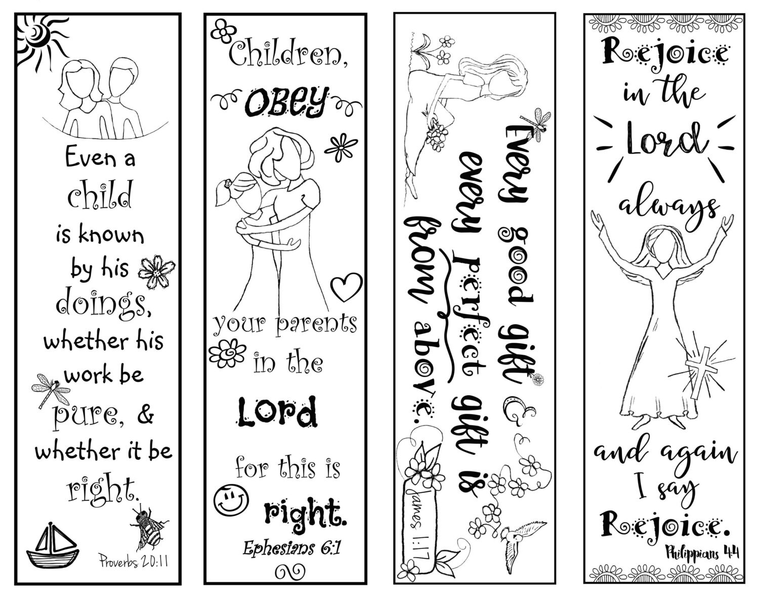 Bible Verse Bookmarks For Children Bw Color Your Own Print Etsy 3 