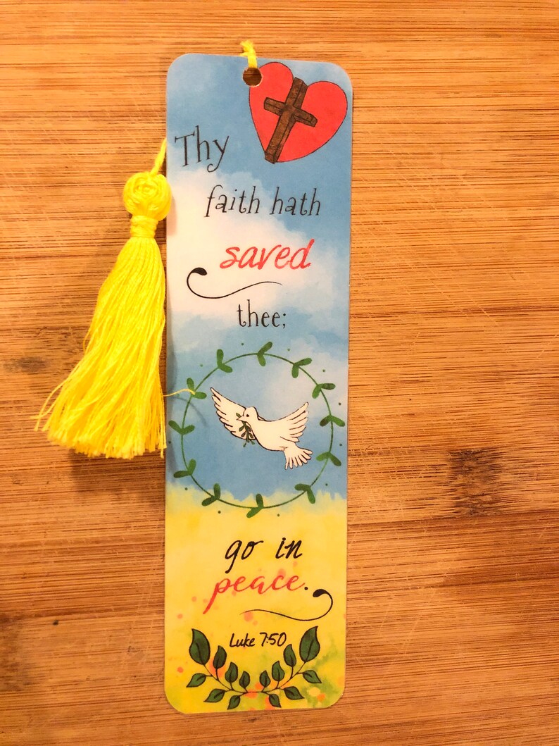 Bible Verse Bookmark Luke 7:50 handmade WITH tassel | Etsy