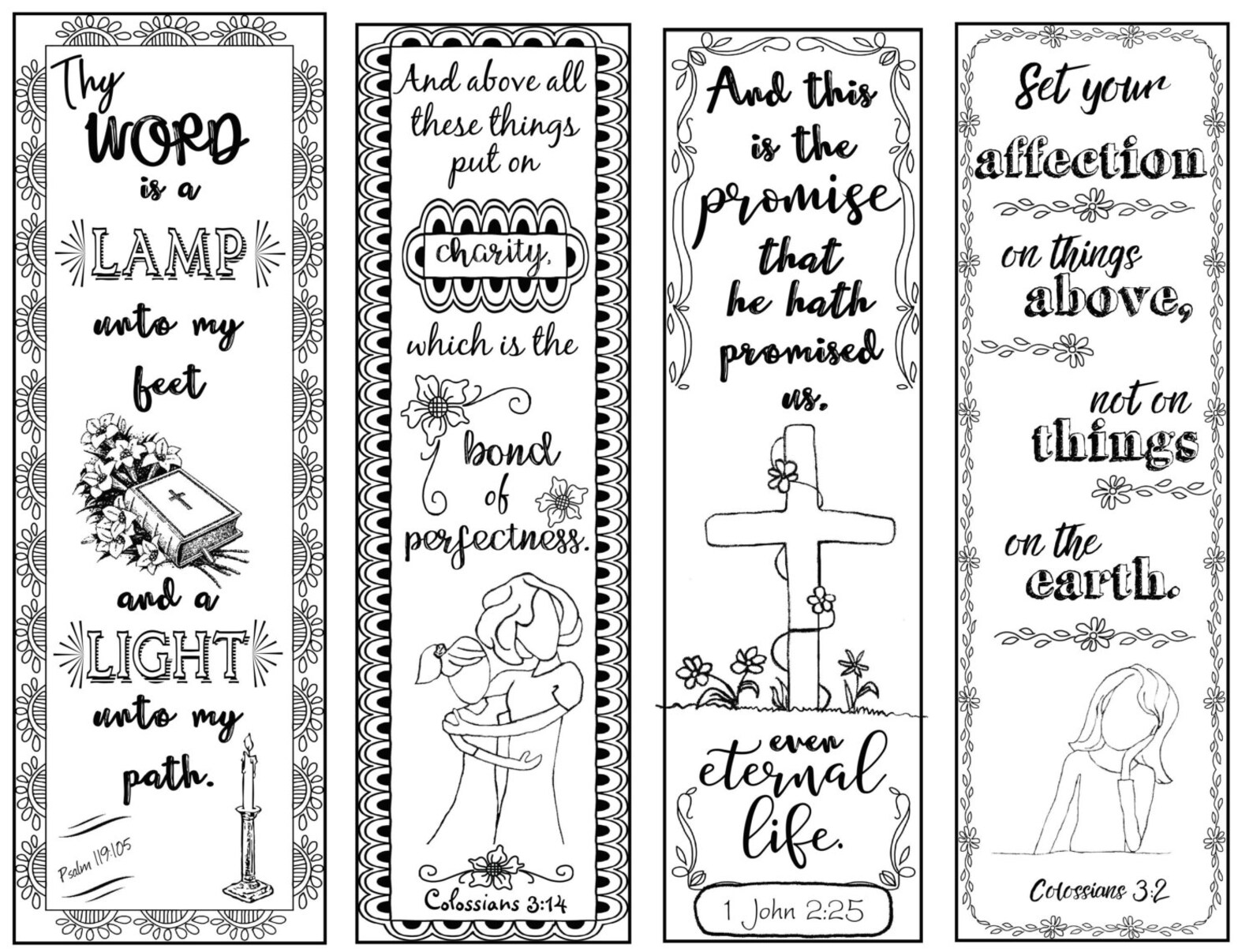 Bible Verse Bookmarks B W Color Your Own Print And Cut Etsy