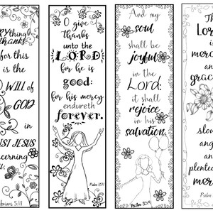Bible Verse Bookmarks on Thankfulness B/W Color Your Own Print and Cut