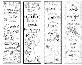 Bible Verse Bookmarks on Thankfulness B/W Color Your Own Print and Cut