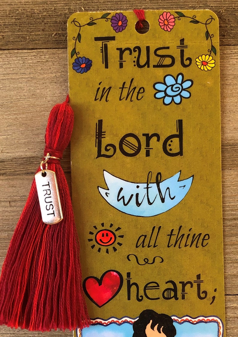 Bible Verse Bookmark Proverbs 35a KJV trust in the Lord With Charm and Handmade Tassel Unique