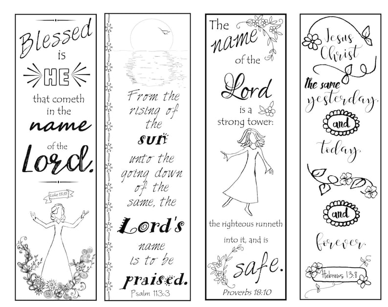 bible verse bookmarks on the name of the lord bw color your etsy
