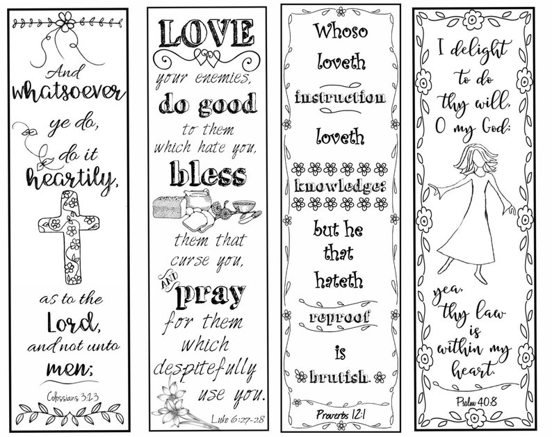 Bible Verse Bookmarks on the Christian Life B/W Color Your Own Print ...