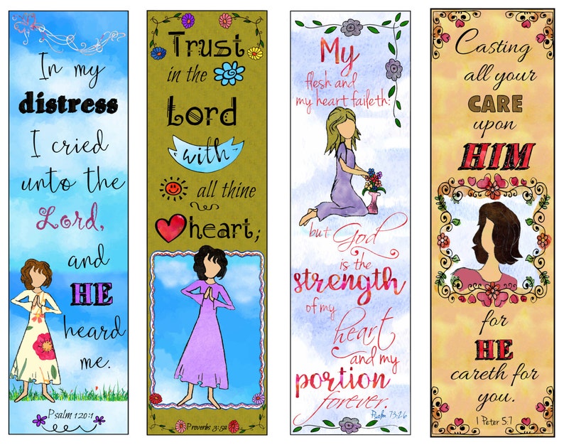 Bible Verse Bookmarks on Deliverance & Encouragement DIY Full Color Print and Cut image 1
