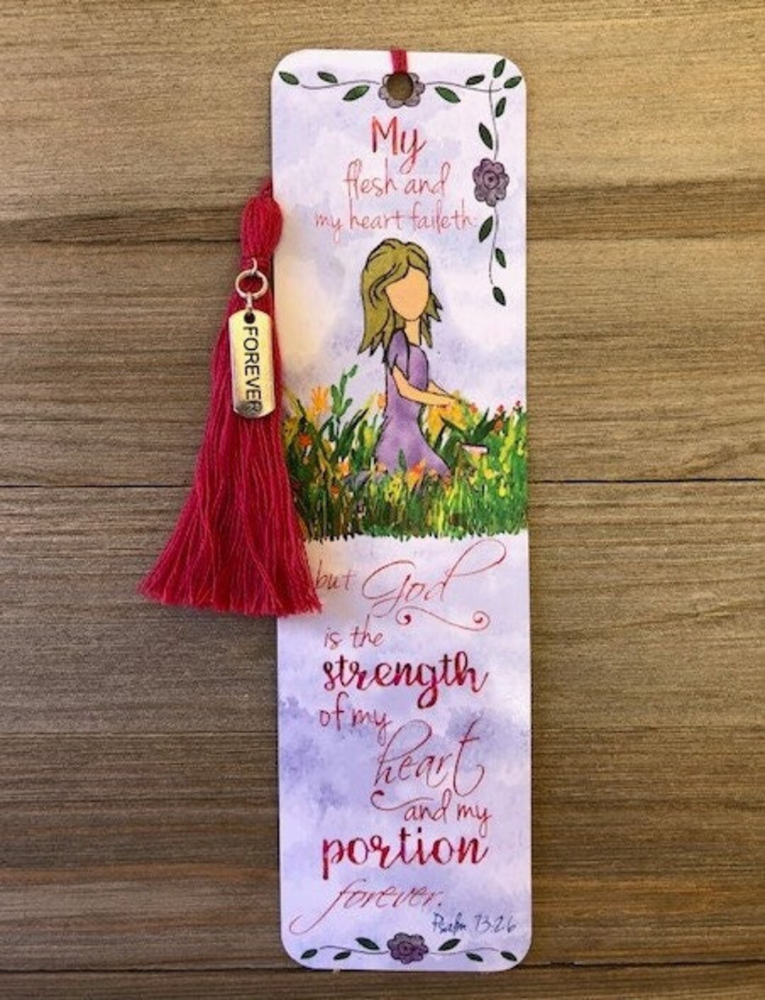 Bible Verse Bookmark psalm 7326 KJV my Flesh and My Heart Faileth With Charm and Handmade