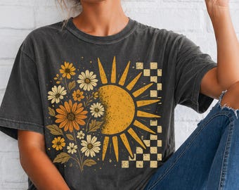 Boho Floral Sun Graphic T-shirt | Comfort Colors Summer Tee